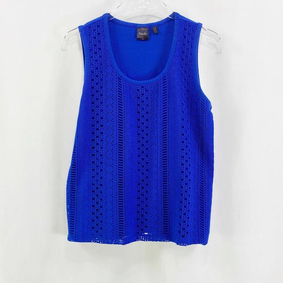 RAFAELLA Blue Eyelet Sheer Sleeveless Scoop Neck Top - Picture 1 of 9